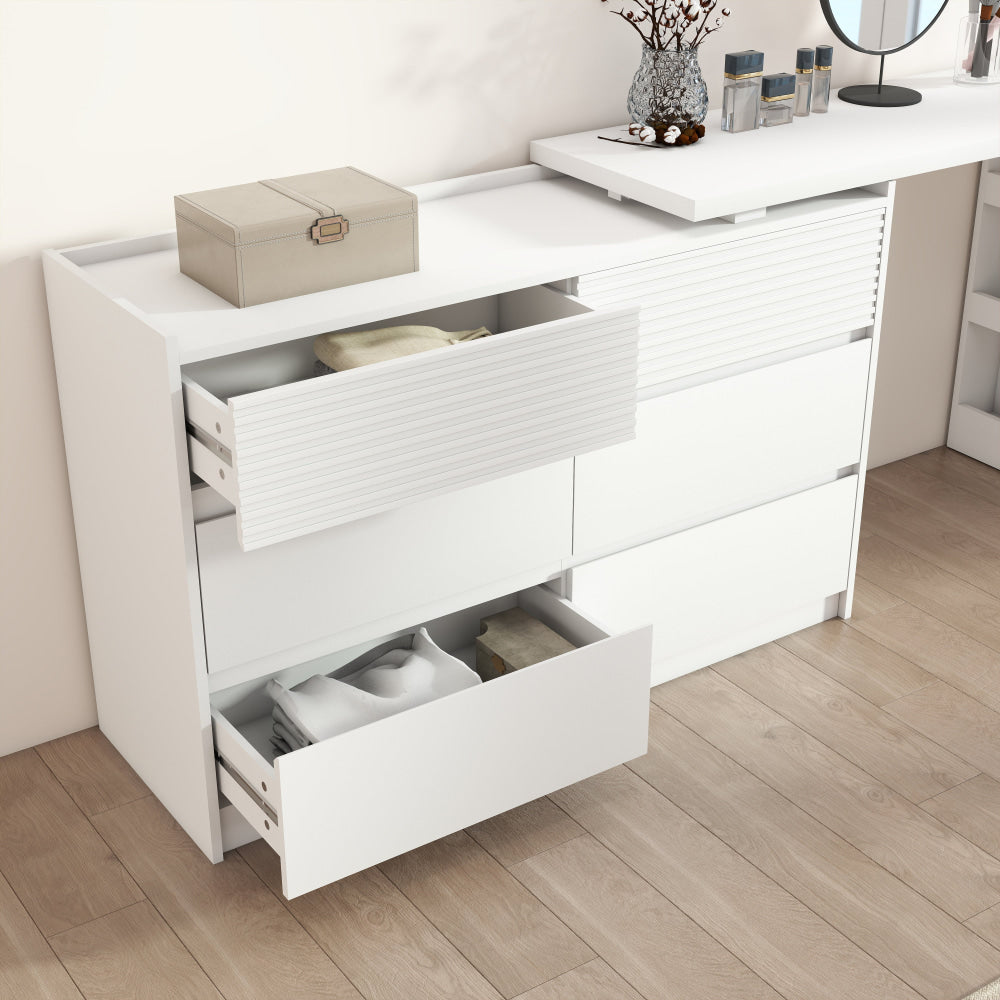 Caspian Large Retractable Chest Of 6-Drawers Dresser Storage Cabinet White Drawers Fast shipping On sale