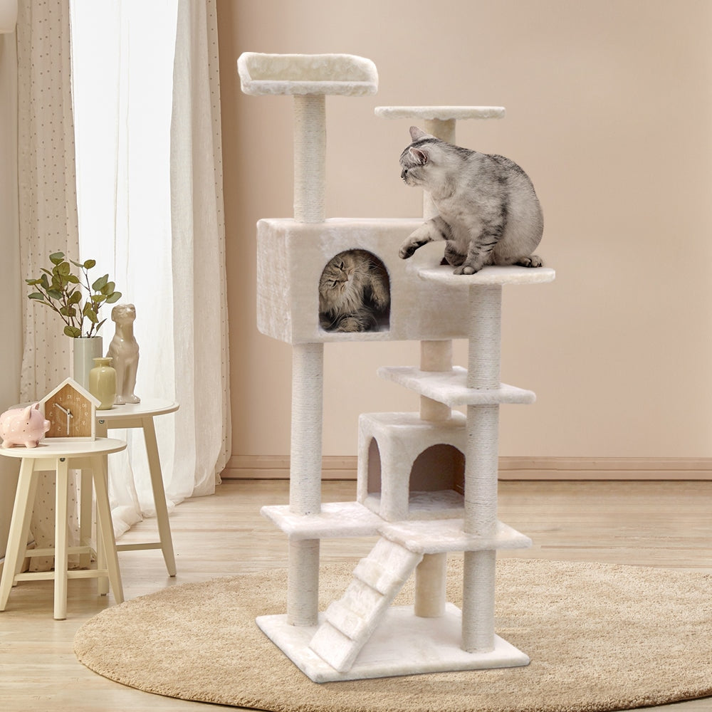 Cat Tree 134cm Trees Scratching Post Scratcher Tower Condo House Furniture Wood Beige Supplies Fast shipping On sale