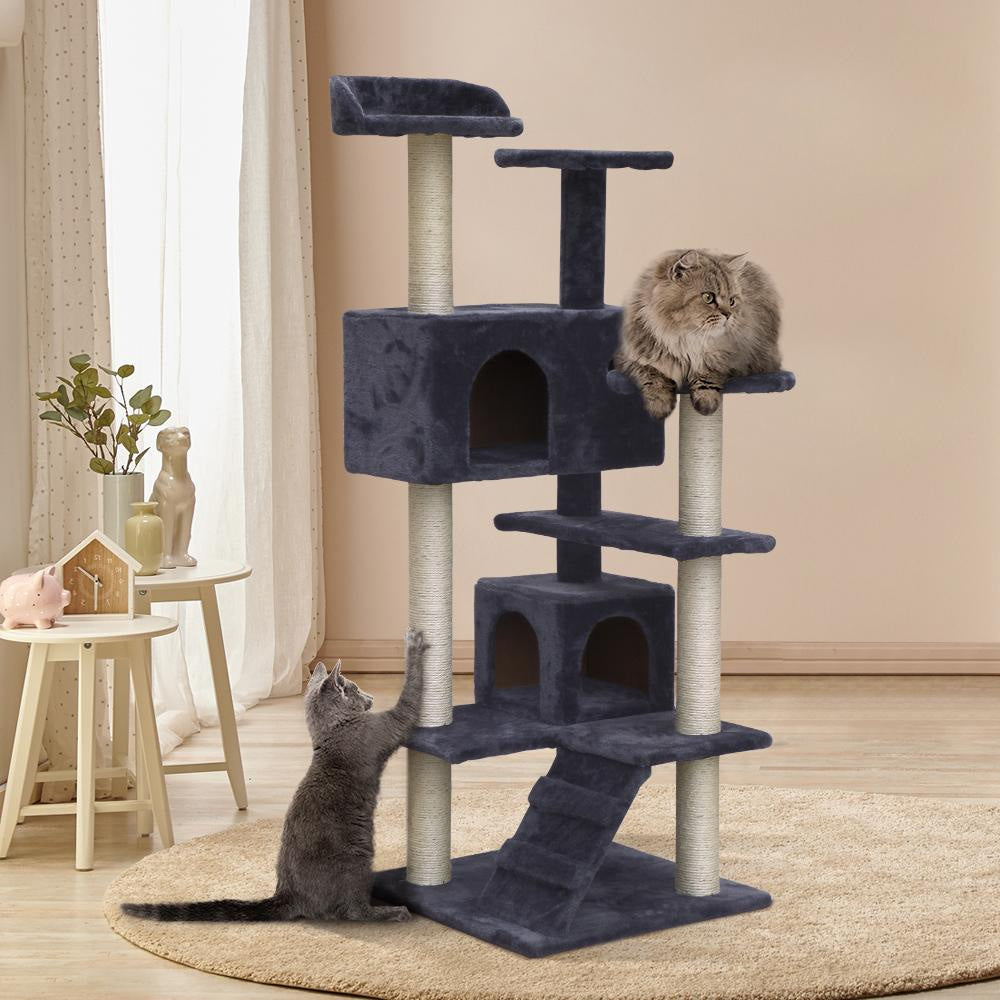 Cat Tree 134cm Trees Scratching Post Scratcher Tower Condo House Furniture Wood Grey Supplies Fast shipping On sale