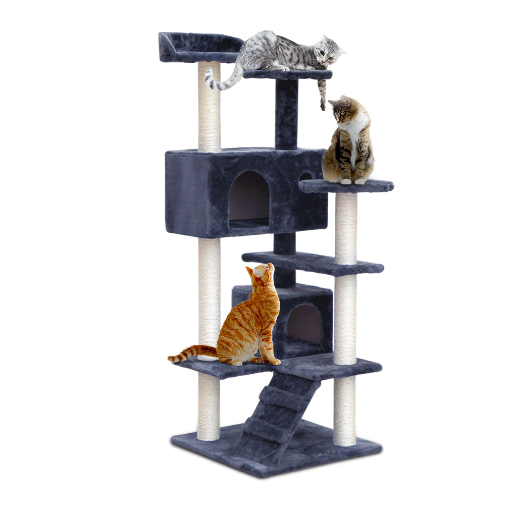 Cat Tree 134cm Trees Scratching Post Scratcher Tower Condo House Furniture Wood Grey Supplies Fast shipping On sale