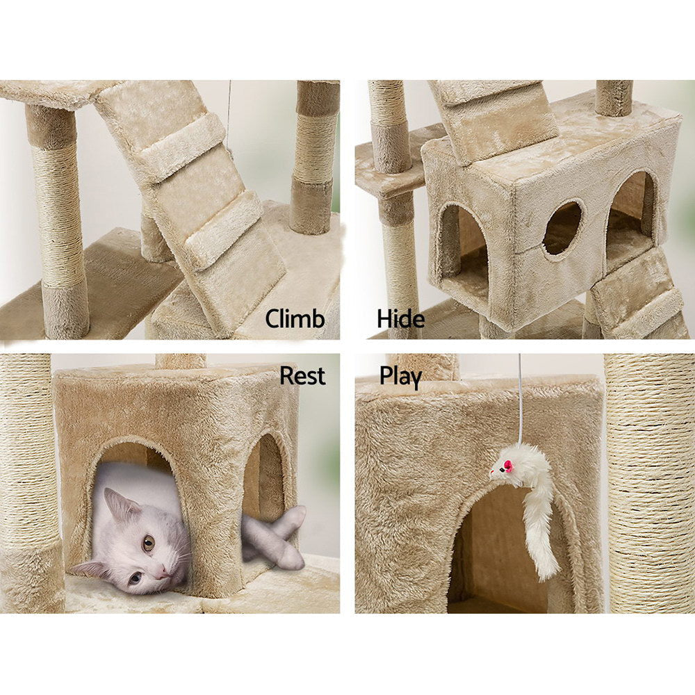 Cat Tree 180cm Trees Scratching Post Scratcher Tower Condo House Furniture Wood Beige Supplies Fast shipping On sale