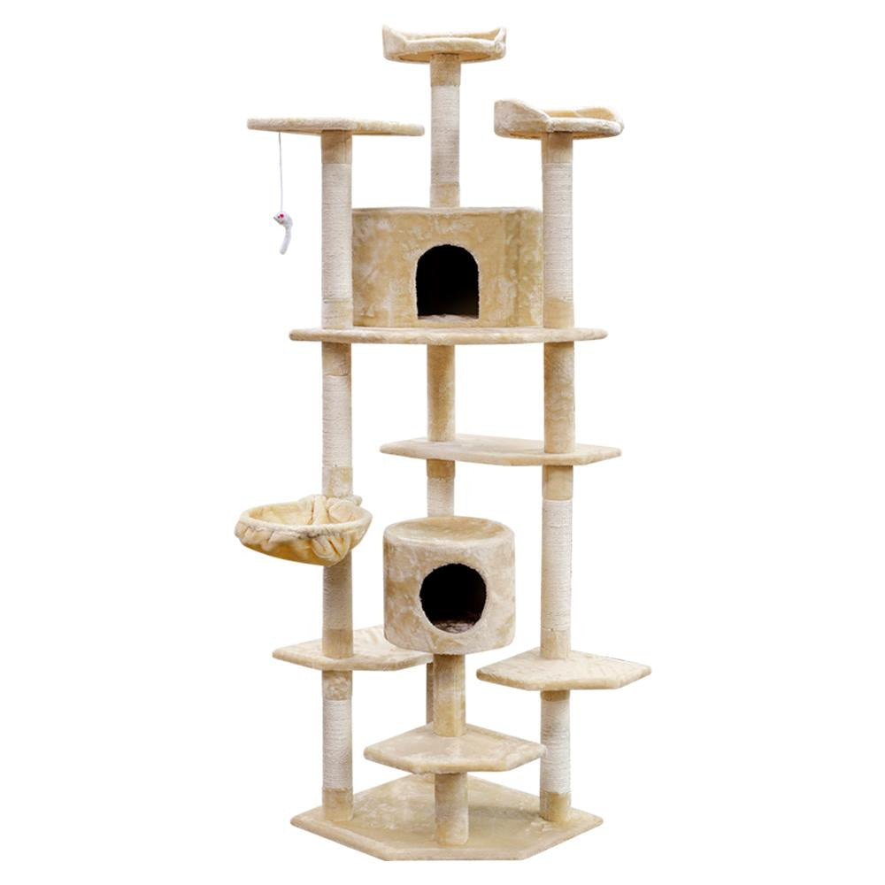Cat Tree 203cm Trees Scratching Post Scratcher Tower Condo House Furniture Wood Beige Supplies Fast shipping On sale