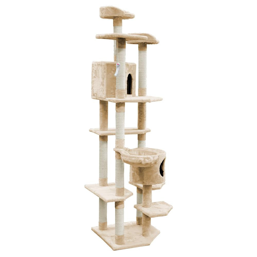 Cat Tree 203cm Trees Scratching Post Scratcher Tower Condo House Furniture Wood Beige Supplies Fast shipping On sale