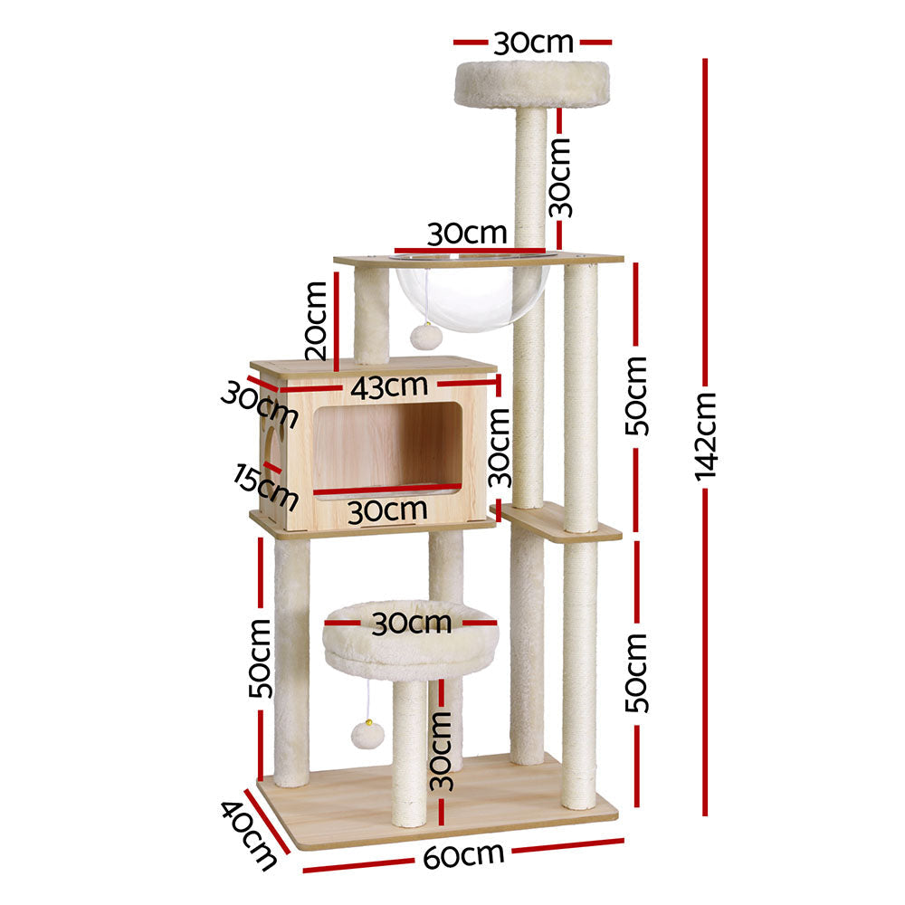 Cat Tree Tower Scratching Post Scratcher 142cm Wood Bed Condo House Cares Fast shipping On sale