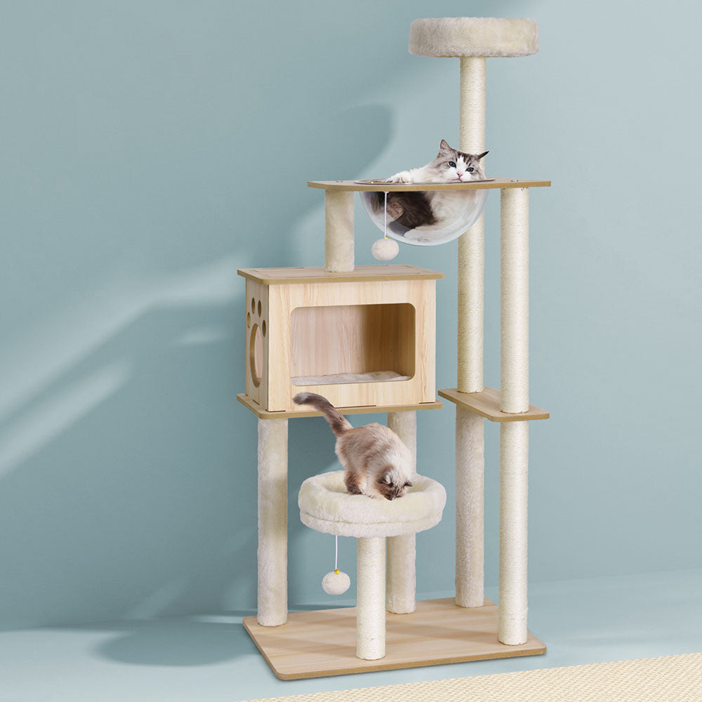 Cat Tree Tower Scratching Post Scratcher 142cm Wood Bed Condo House Cares Fast shipping On sale