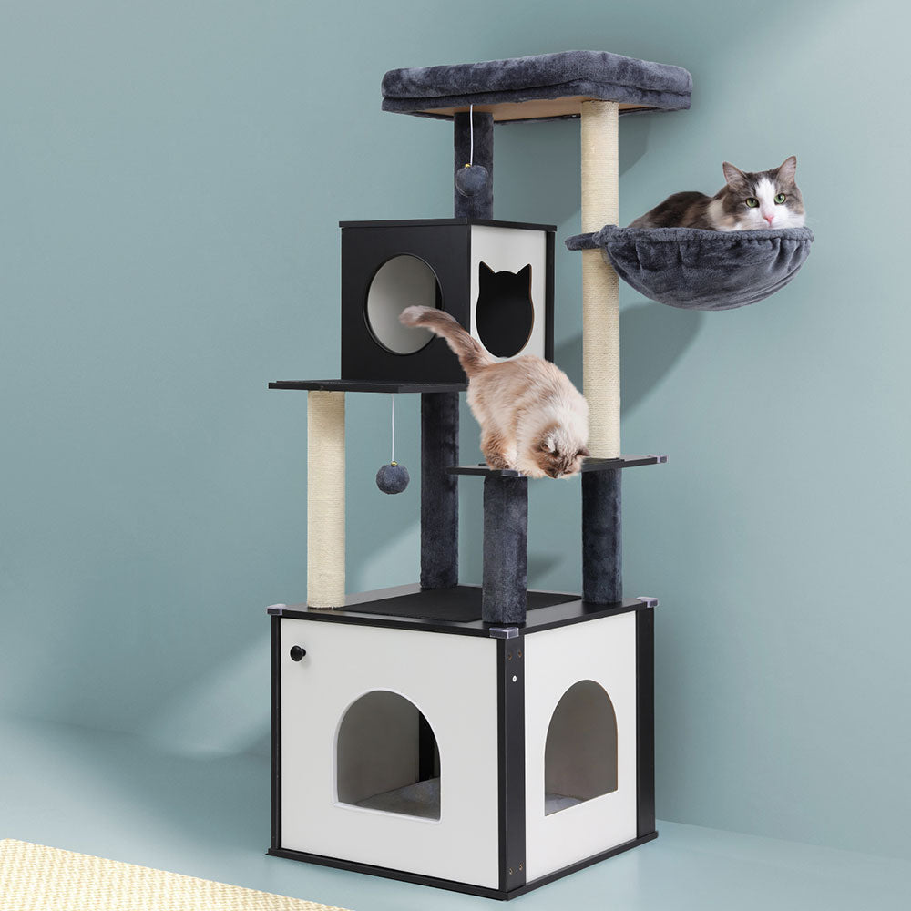 Cat Tree Tower Scratching Post Scratcher 144cm Wood Bed Condo House Cabinet Cares Fast shipping On sale