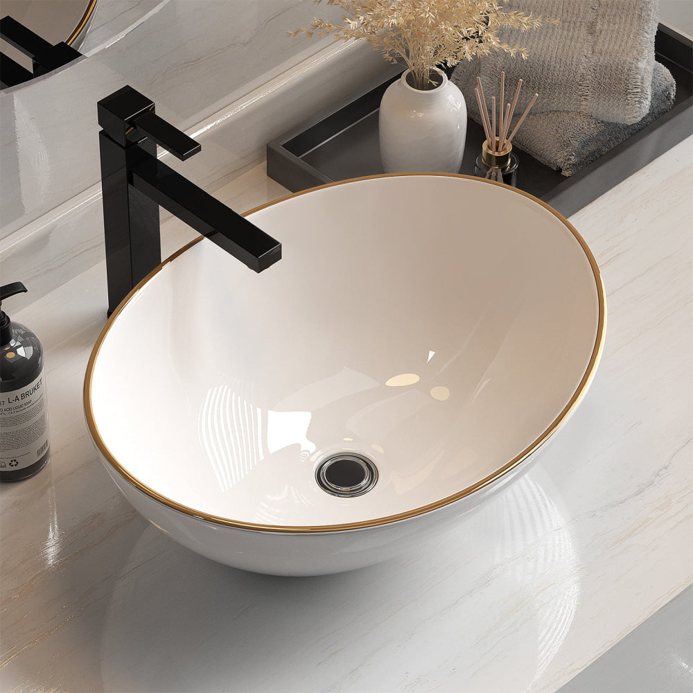 Cefito Bathroom Basin Ceramic Vanity Sink Hand Wash Bowl Gold Line 41x34cm Accessories Fast shipping On sale
