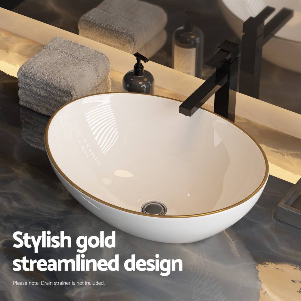 Cefito Bathroom Basin Ceramic Vanity Sink Hand Wash Bowl Gold Line 41x34cm Accessories Fast shipping On sale