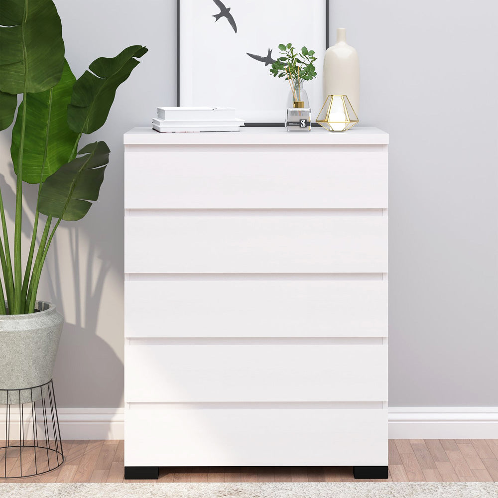 Charles Modern Wooden Chest Of 5-Drawer Tallboy Storage Cabinet White Drawers Fast shipping On sale