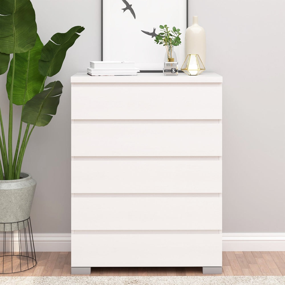 Charles Modern Wooden Chest Of 5-Drawer Tallboy Storage Cabinet White Drawers Fast shipping On sale