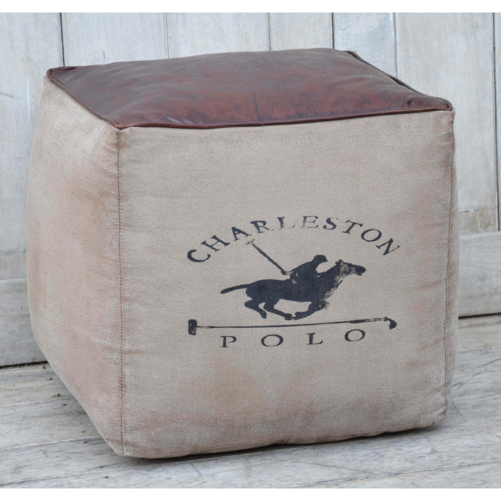Charleston Vintage Rustic Polo Square Foot Stool Ottoman Fast shipping On sale