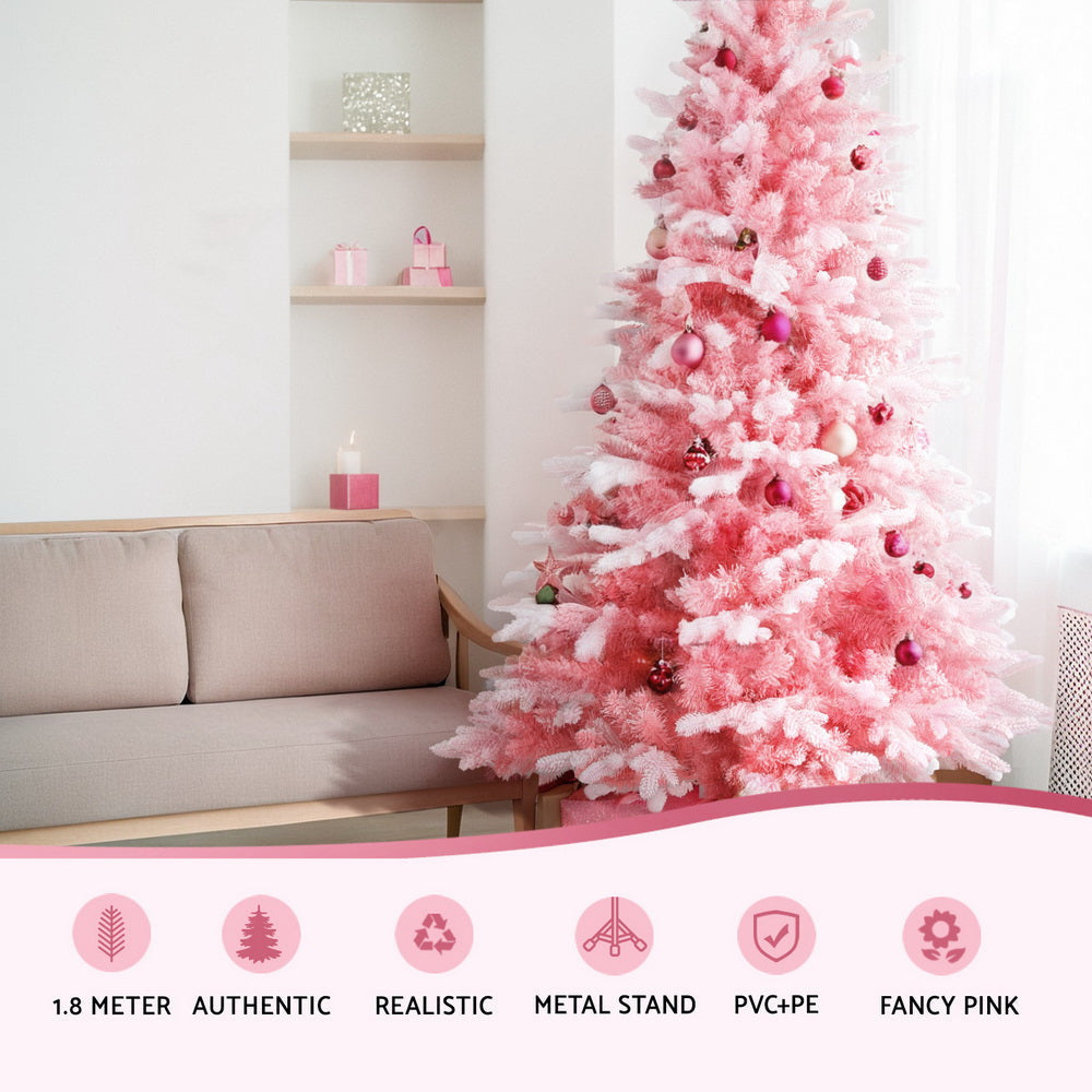 Christmas Tree 1.8m Pink Xmas Snowy Party Decor 810 Tips Fast shipping On sale