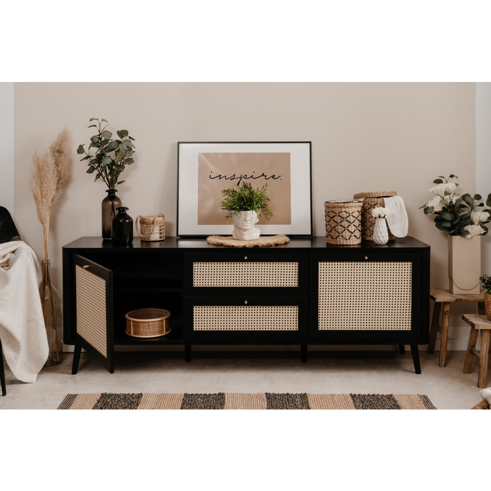 Cliff Lowline Wooden TV Stand Entertainment Unit 2-Doors 2-Drawers Black Fast shipping On sale