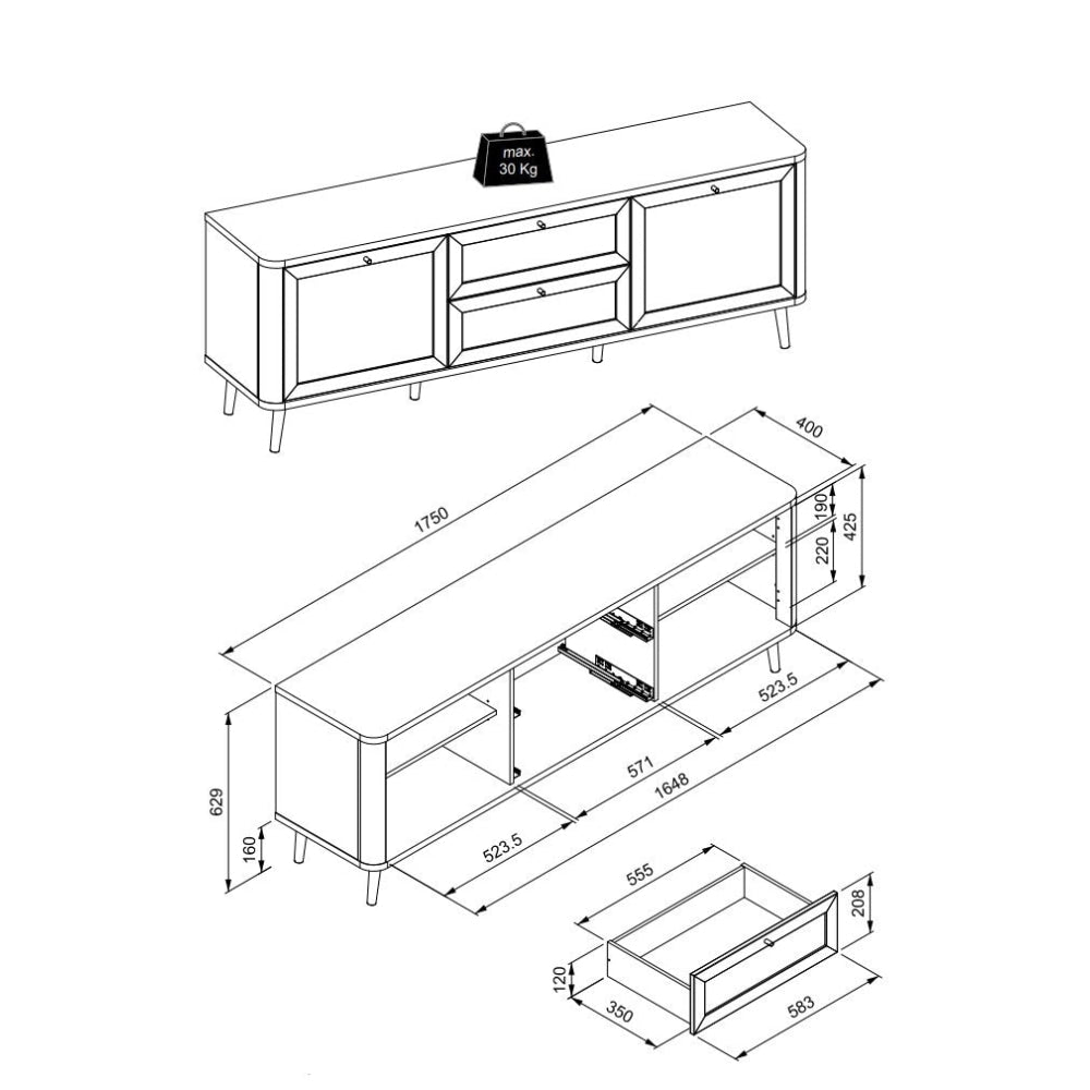 Cliff Lowline Wooden TV Stand Entertainment Unit 2-Doors 2-Drawers Black Fast shipping On sale