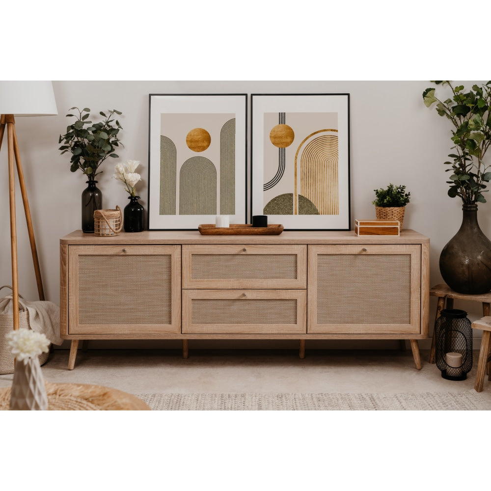 Cliff Lowline Wooden TV Stand Entertainment Unit 2-Doors 2-Drawers Oak Fast shipping On sale