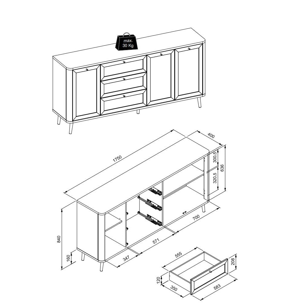 Cliff Wooden Buffet Unit Sideboard Storage Cabinet 3-Doors 3-Drawers Oak & Fast shipping On sale