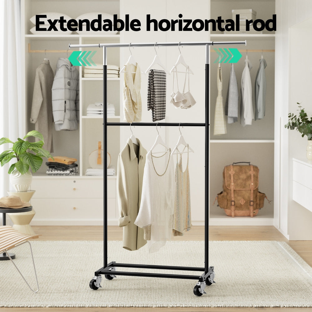 Clothes Rack Double Rod Airer Rail Coat Stand Adjustable Hanger Fast shipping On sale