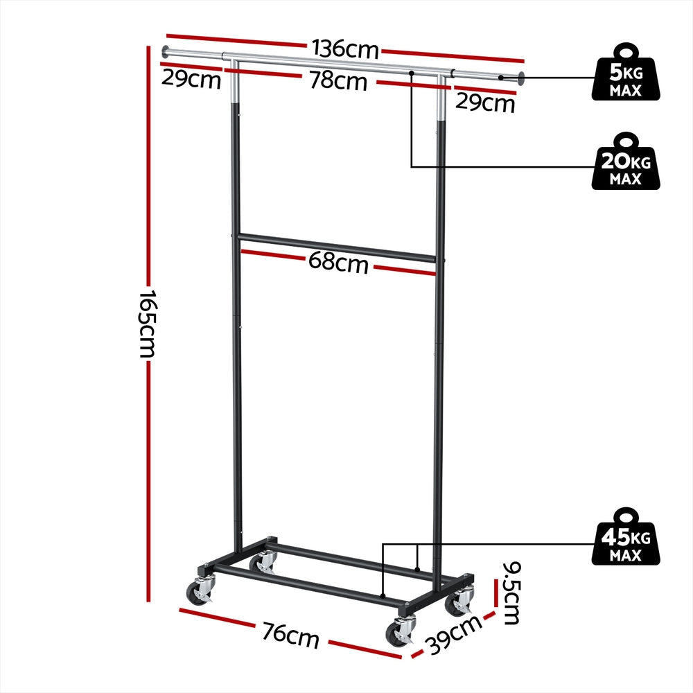 Clothes Rack Double Rod Airer Rail Coat Stand Adjustable Hanger Fast shipping On sale