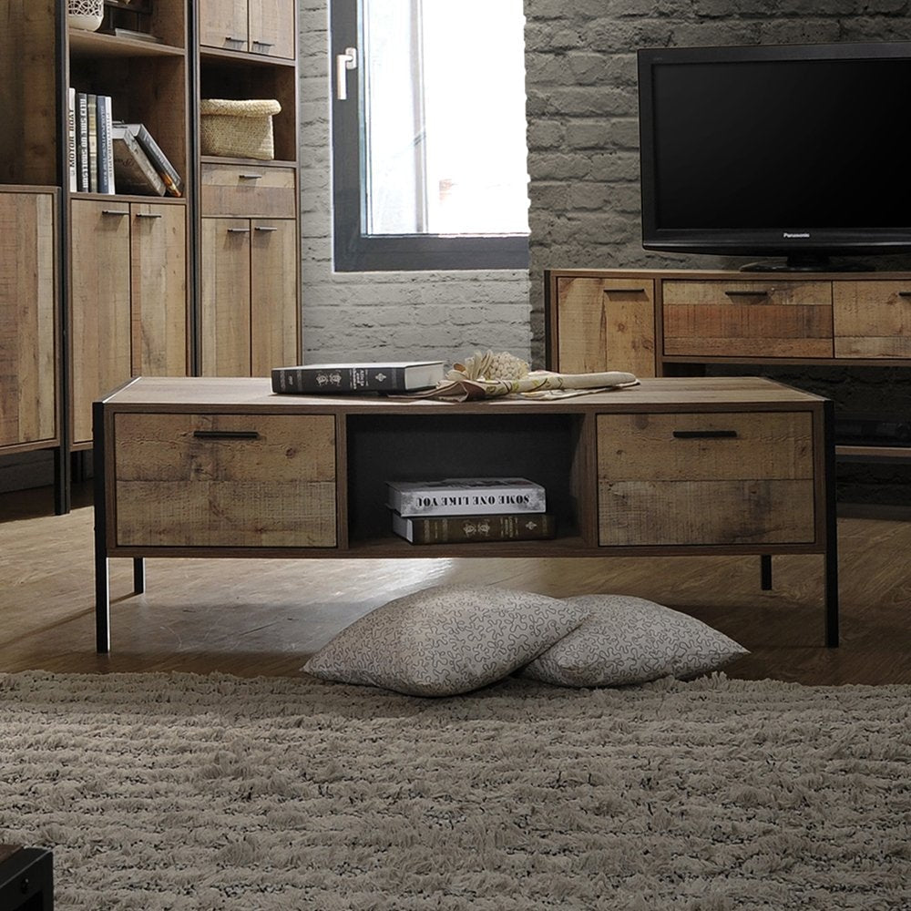 Coffee Table 2 Drawers Particle Board Storage in Oak Colour Fast shipping On sale