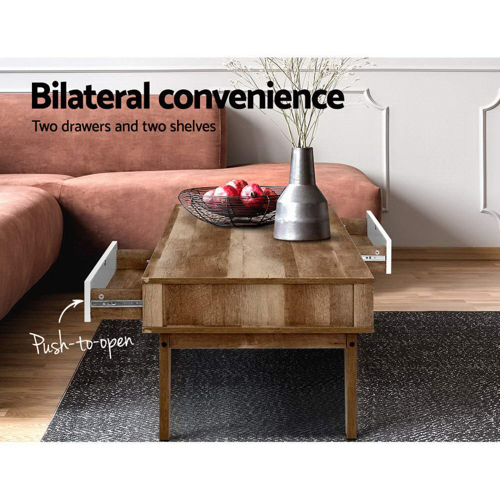Coffee Table 2 Storage Drawers Open Shelf Scandinavian Wooden White Fast shipping On sale