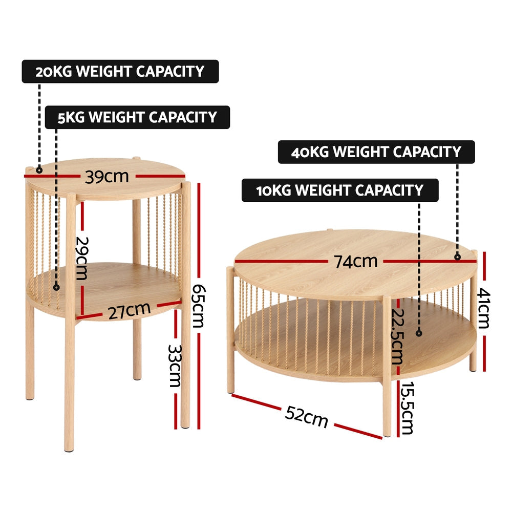 Coffee Table 2-Tier Round Wood Fast shipping On sale