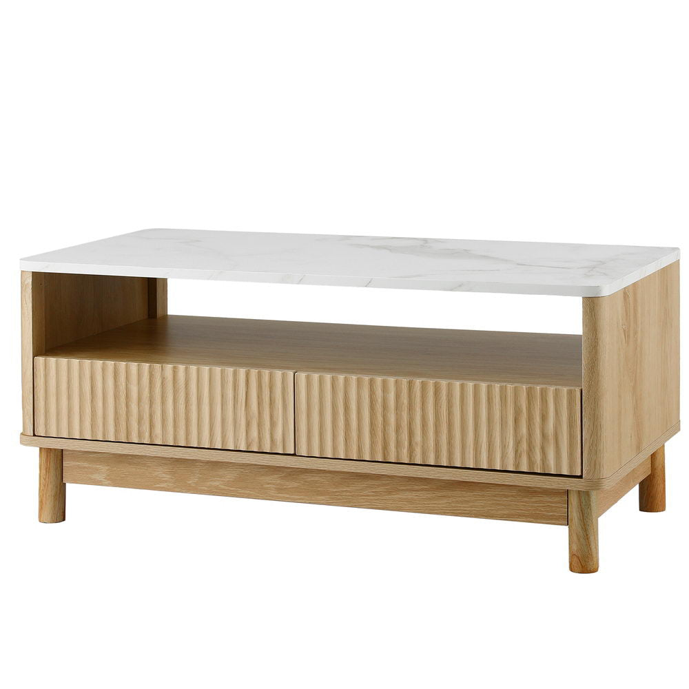 Coffee Table Drawer Shelf Marble Effect Wood&White Fast shipping On sale