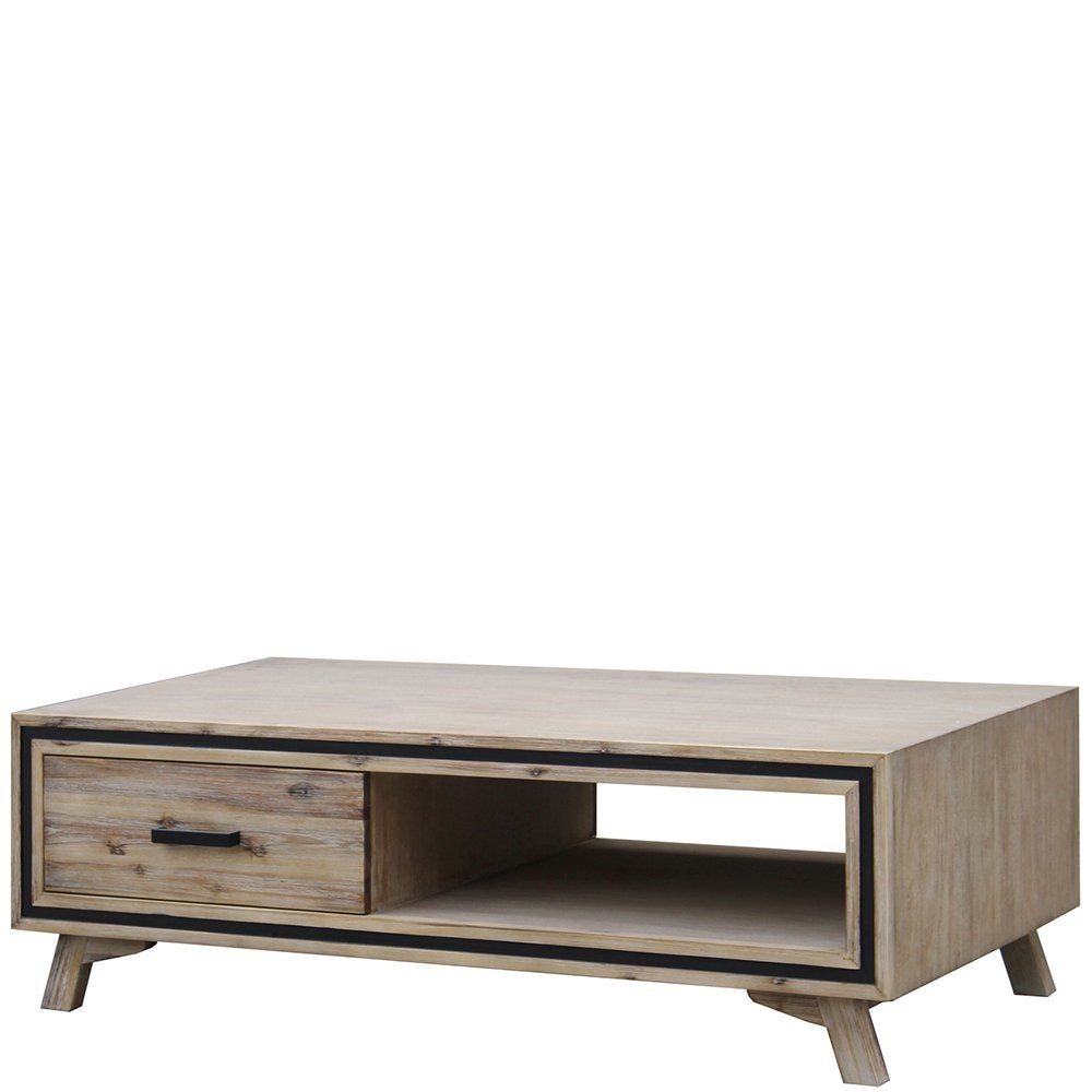 Coffee Table Solid Wood Acacia & Veneer Frame 2 Drawers Storage Sliver Brush Colour Fast shipping On sale