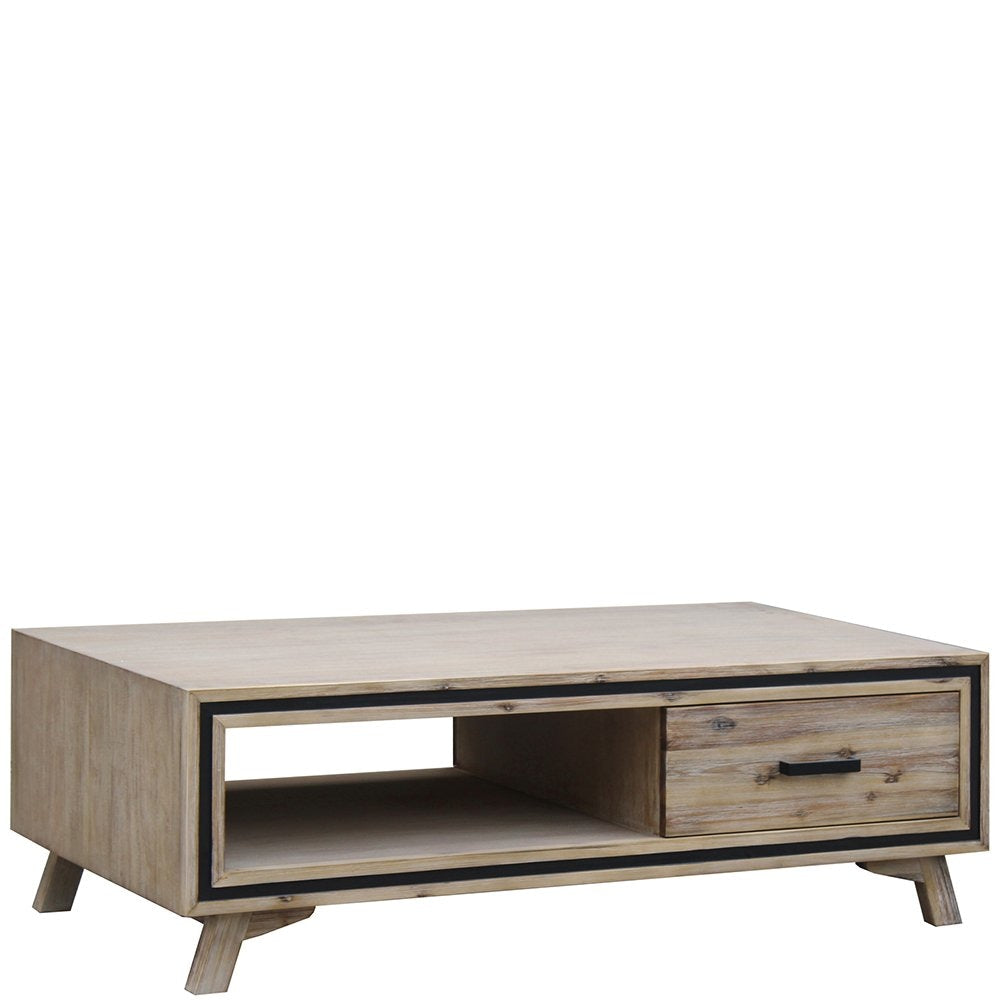 Coffee Table Solid Wood Acacia & Veneer Frame 2 Drawers Storage Sliver Brush Colour Fast shipping On sale