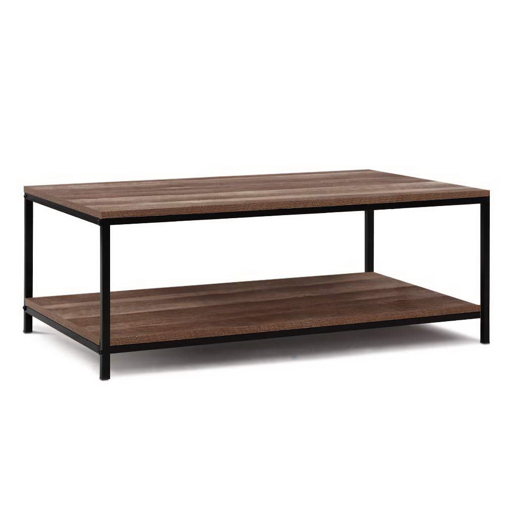 Coffee Table Wooden Rustic Vintage Storage Shelf Metal Frame Black Fast shipping On sale