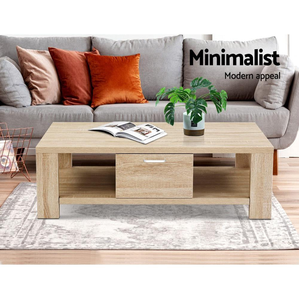 Coffee Table Wooden Shelf Storage Drawer Living Furniture Thick Tabletop Fast shipping On sale