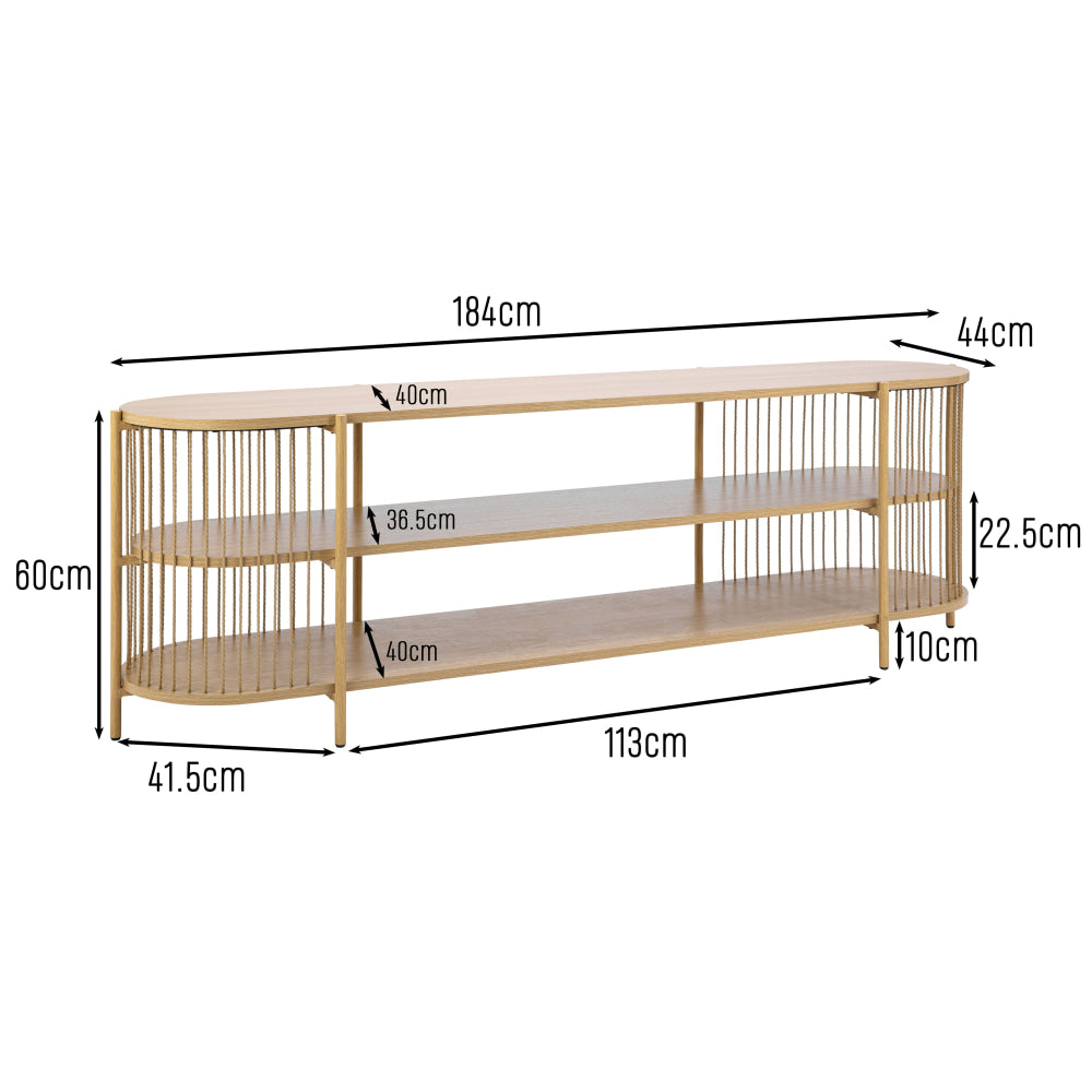 Connel 3-Tier Wooden Open Shelves TV Stand Enterintainment Unit 184cm Oak Fast shipping On sale