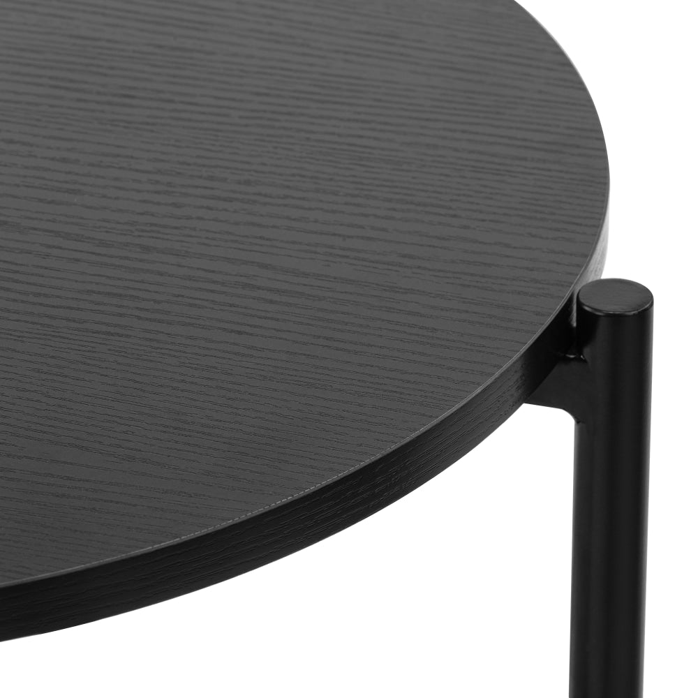 Connel Round Wooden End Lamp Side Table W/ Shelf Black Fast shipping On sale