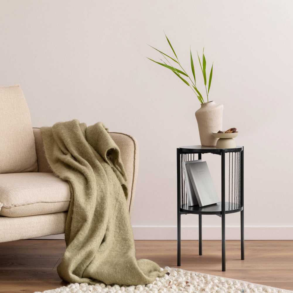 Connell Modern Round Wooden End Lamp Side Table - Black Fast shipping On sale