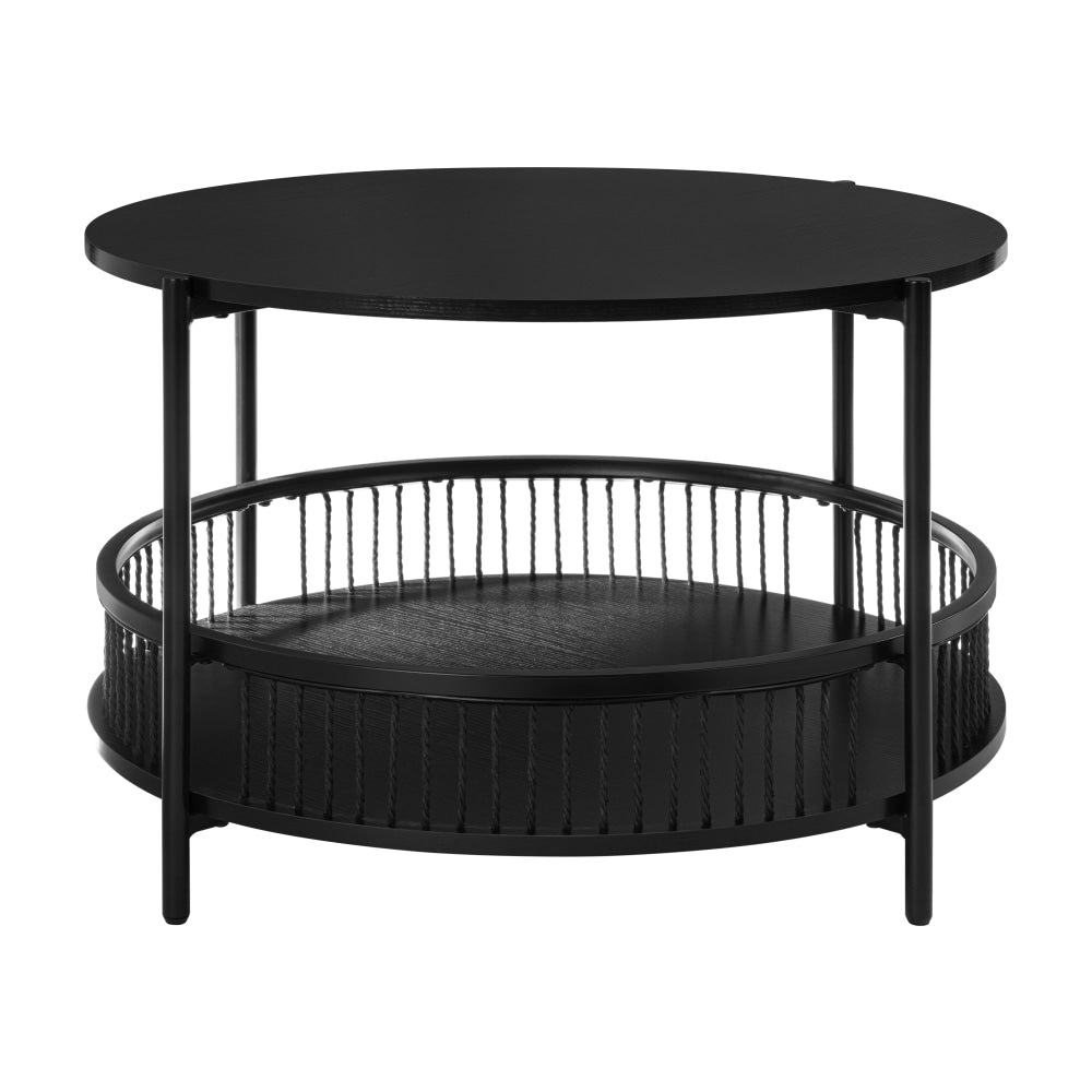 Connell Round Wooden Coffee Table W/ Shelf Black Fast shipping On sale