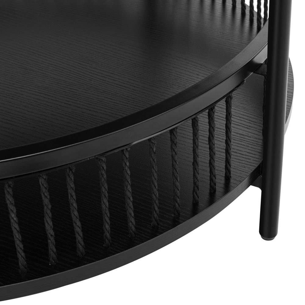 Connell Round Wooden Coffee Table W/ Shelf Black Fast shipping On sale