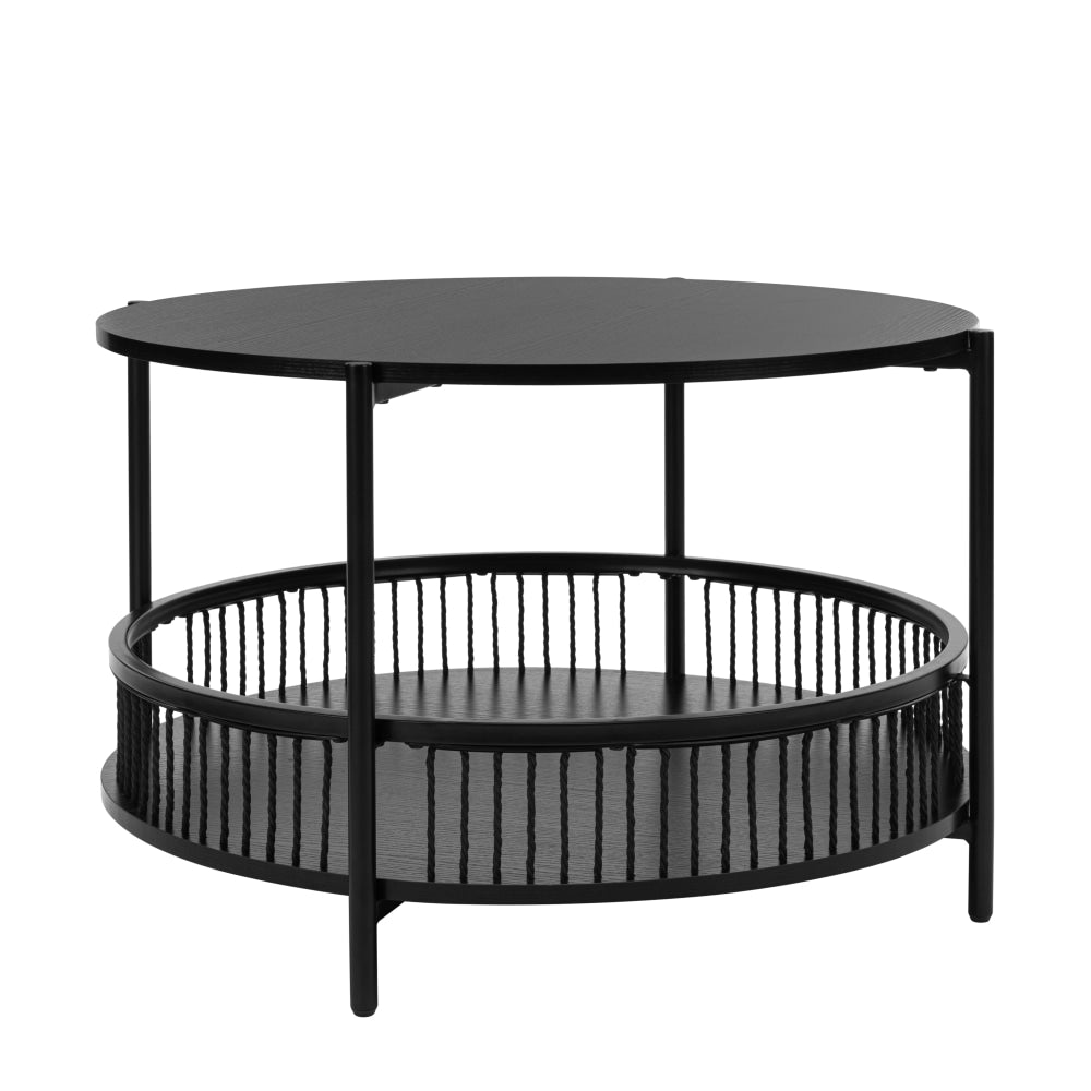 Connell Round Wooden Coffee Table W/ Shelf Black Fast shipping On sale