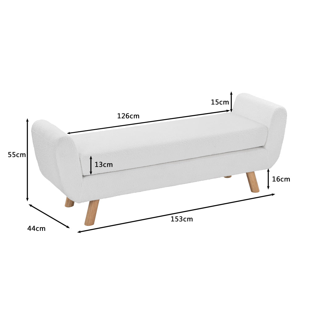 Connor Boucle Fabric Sofa Bench Wing Long Ottoman Foot Rest Stool White Fast shipping On sale
