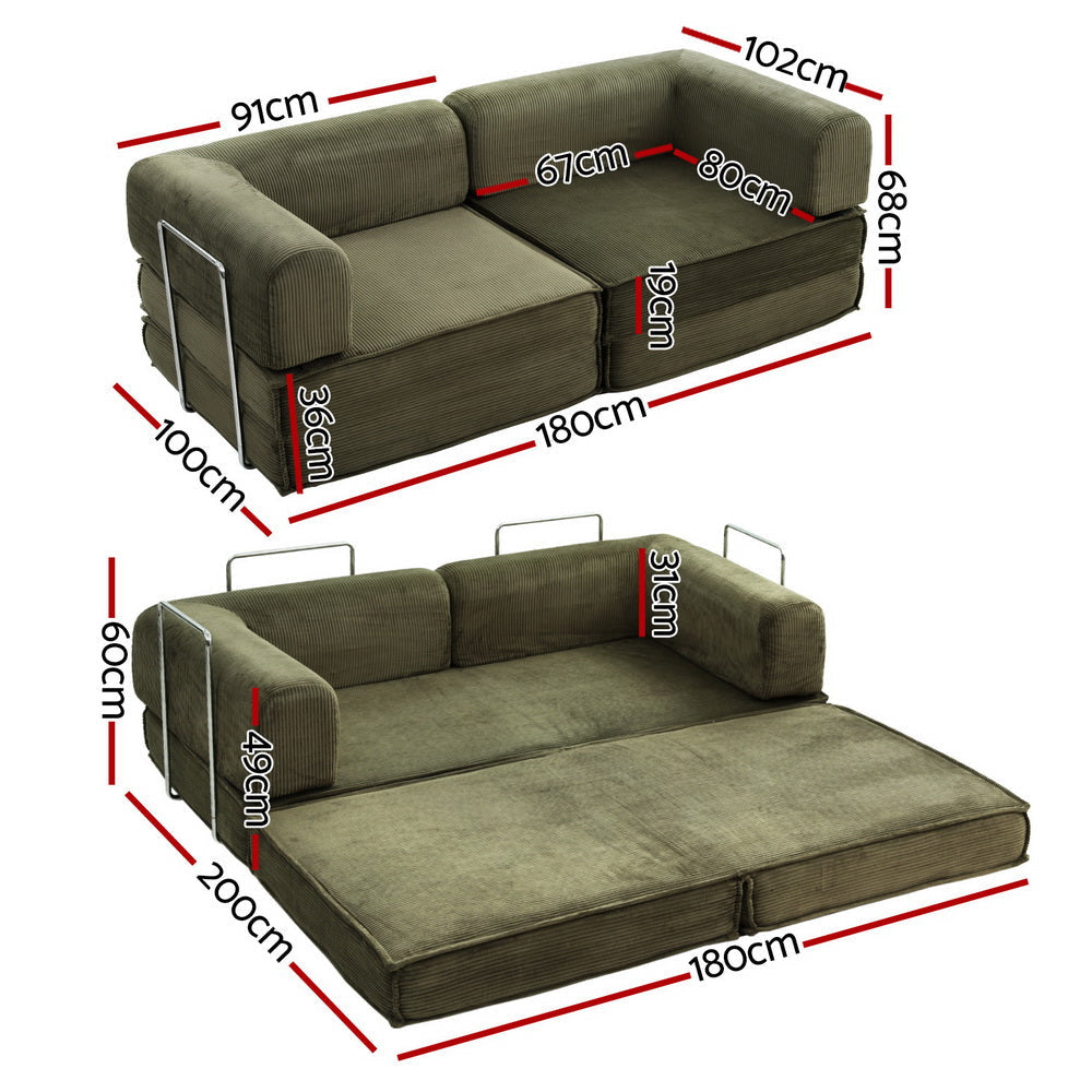Convertible Folding Sofa Bed Green Fast shipping On sale