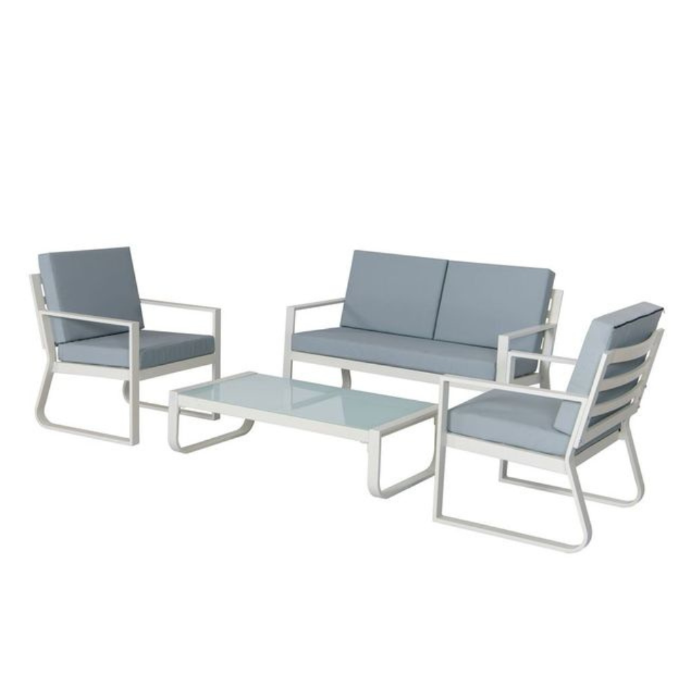 4-Pieces Fabric Seat Aluminum Weather Resistant Outdoor Lounge Setting White/Grey Sets Fast shipping On sale