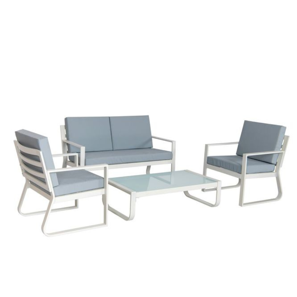 4-Pieces Fabric Seat Aluminum Weather Resistant Outdoor Lounge Setting White/Grey Sets Fast shipping On sale