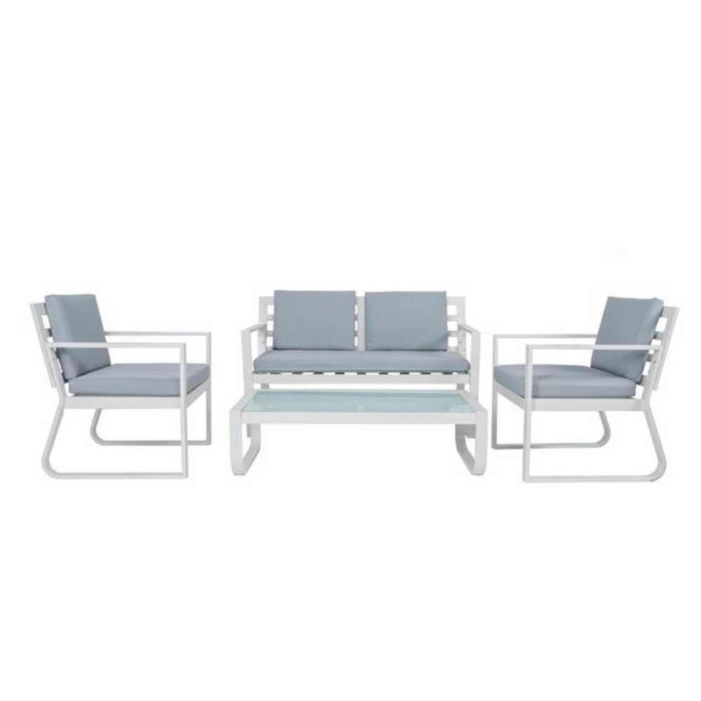 4-Pieces Fabric Seat Aluminum Weather Resistant Outdoor Lounge Setting White/Grey Sets Fast shipping On sale