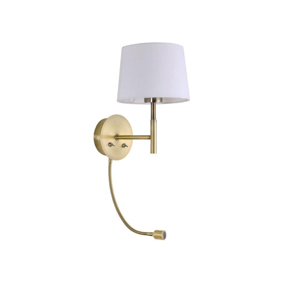 Corvell Slender Arm Wall Light Fabric Shade - Antique Brass Lamp Fast shipping On sale