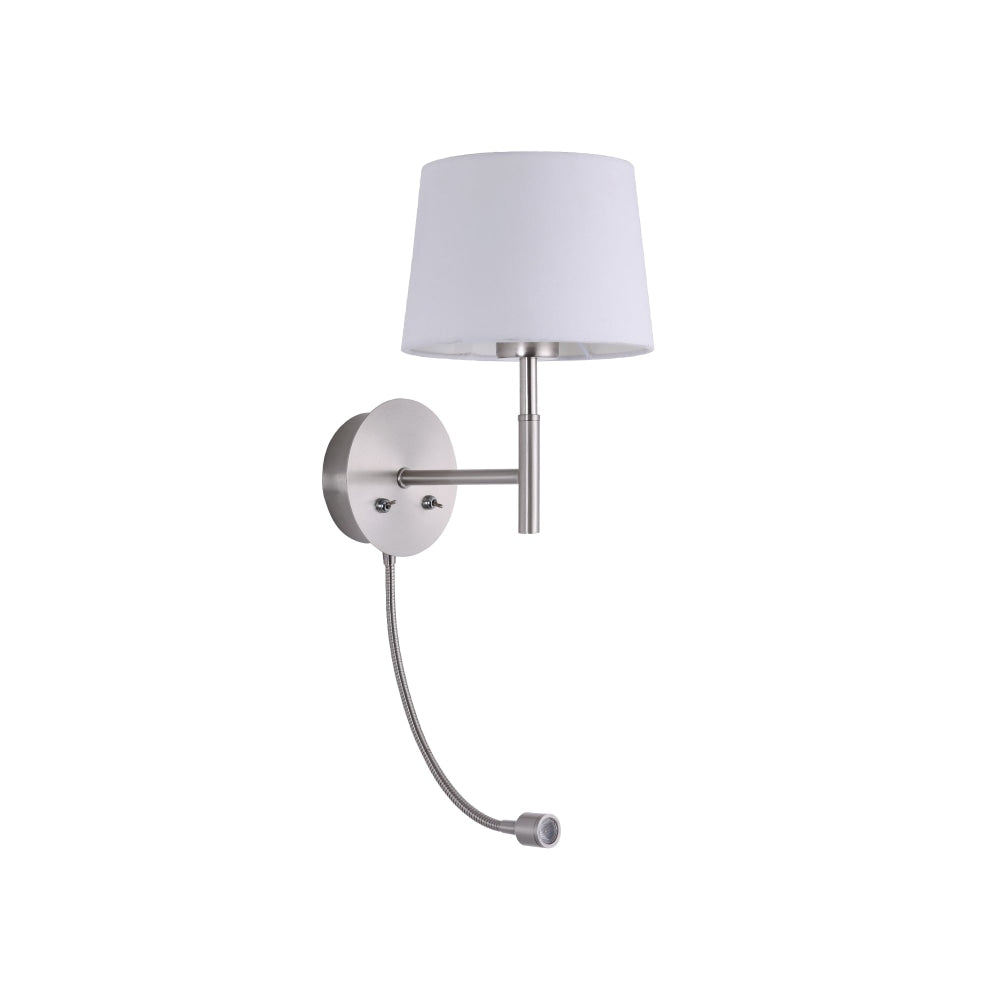 Corvell Slender Arm Wall Light Fabric Shade - Satin Chrome Lamp Fast shipping On sale