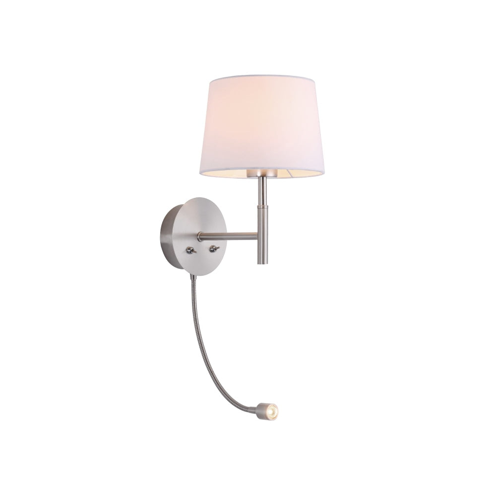 Corvell Slender Arm Wall Light Fabric Shade - Satin Chrome Lamp Fast shipping On sale