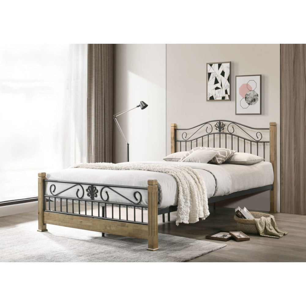 Cosmo King Single Size Bed Frame Wooden Pole Black Metal - Maple Fast shipping On sale