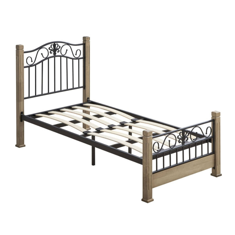 Cosmo King Single Size Bed Frame Wooden Pole Black Metal - Maple Fast shipping On sale