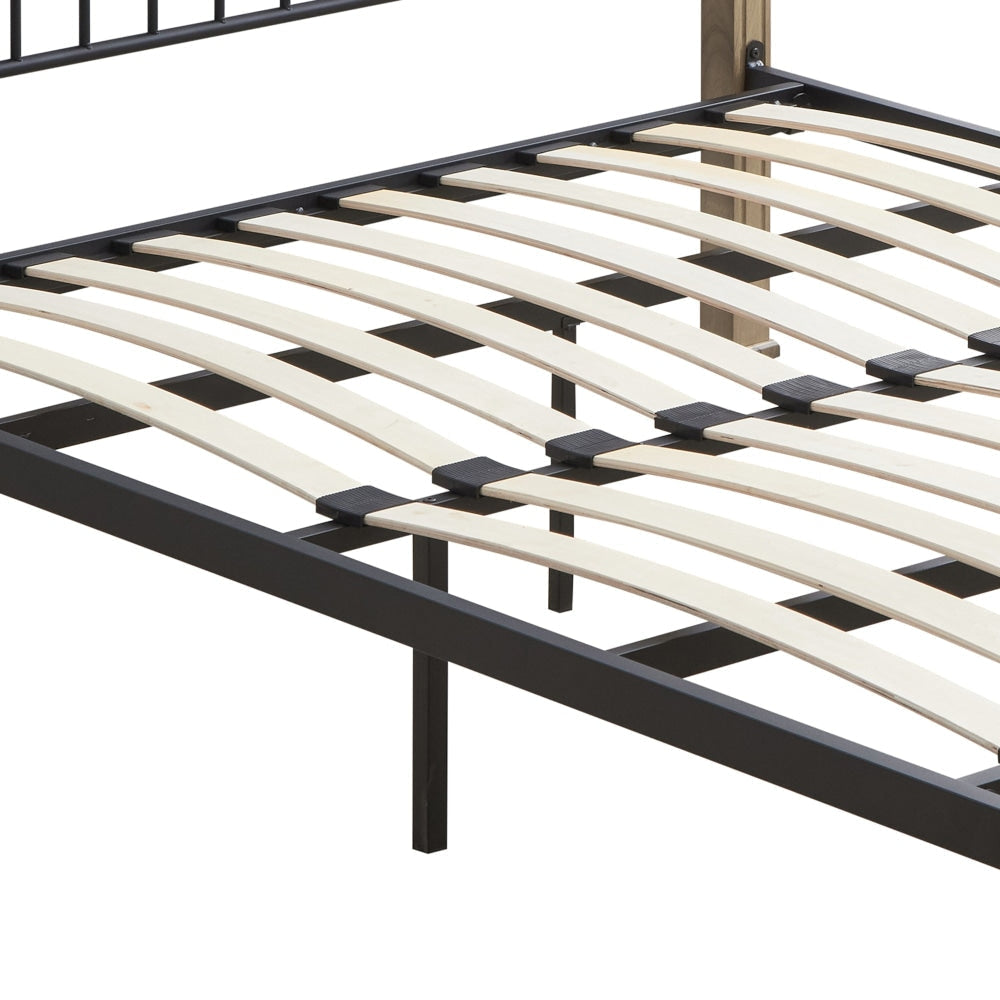 Cosmo King Single Size Bed Frame Wooden Pole Black Metal - Maple Fast shipping On sale