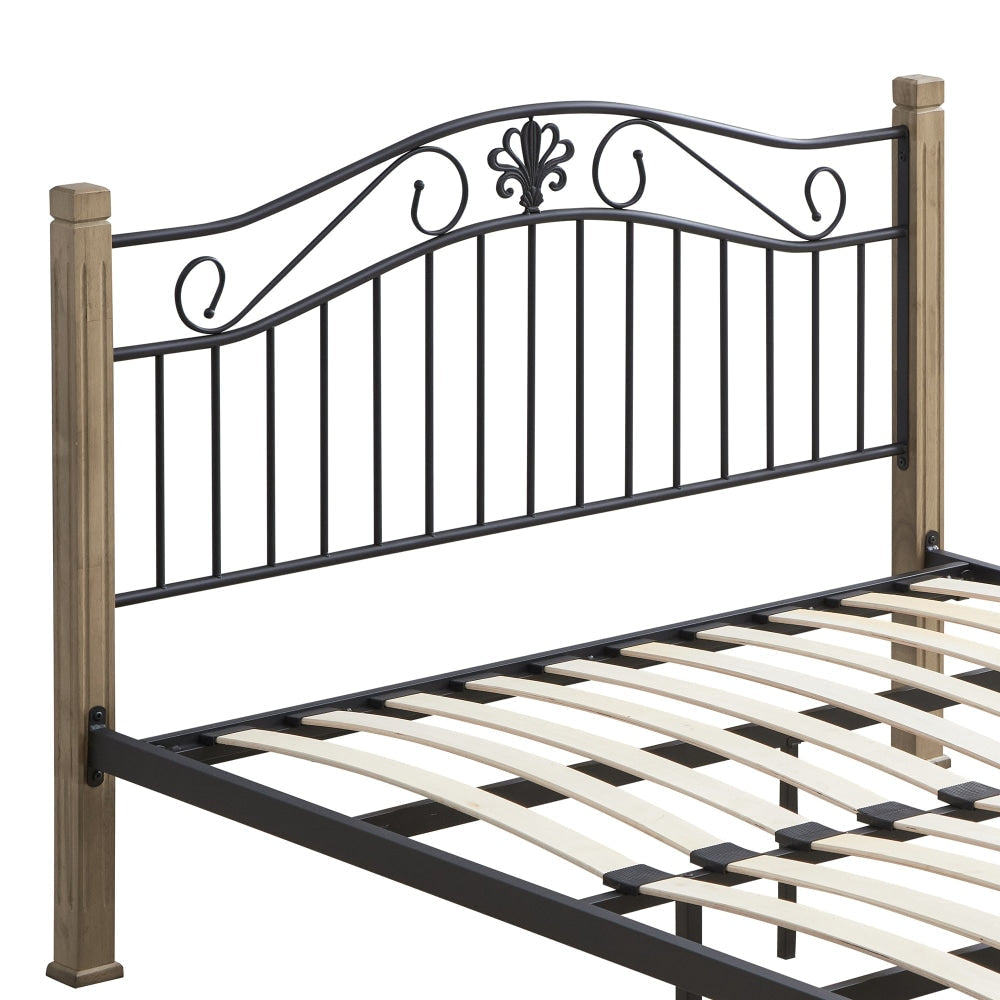 Cosmo King Single Size Bed Frame Wooden Pole Black Metal - Maple Fast shipping On sale