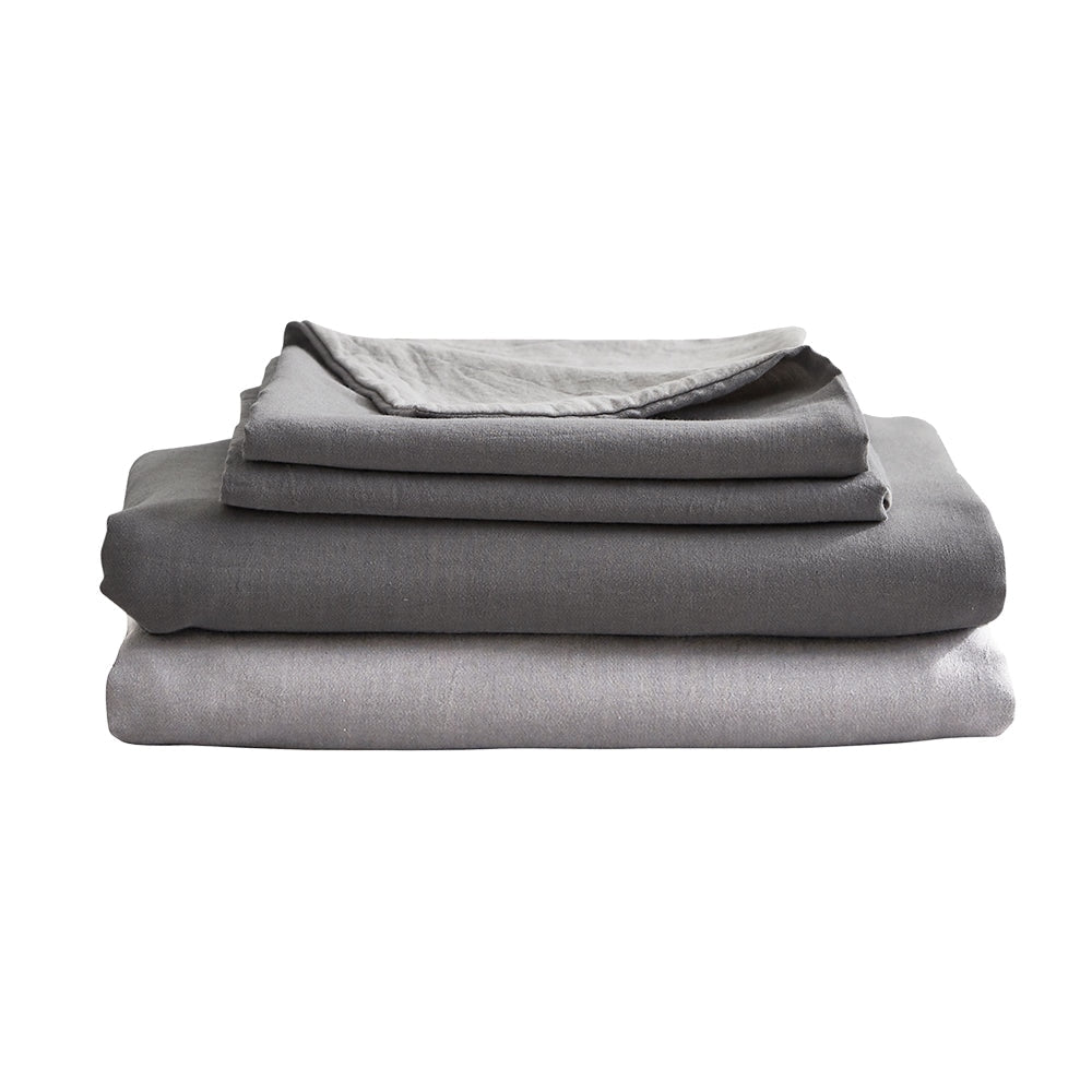 Cosy Club Washed Cotton Sheet Set Grey Double Bed Fast shipping On sale