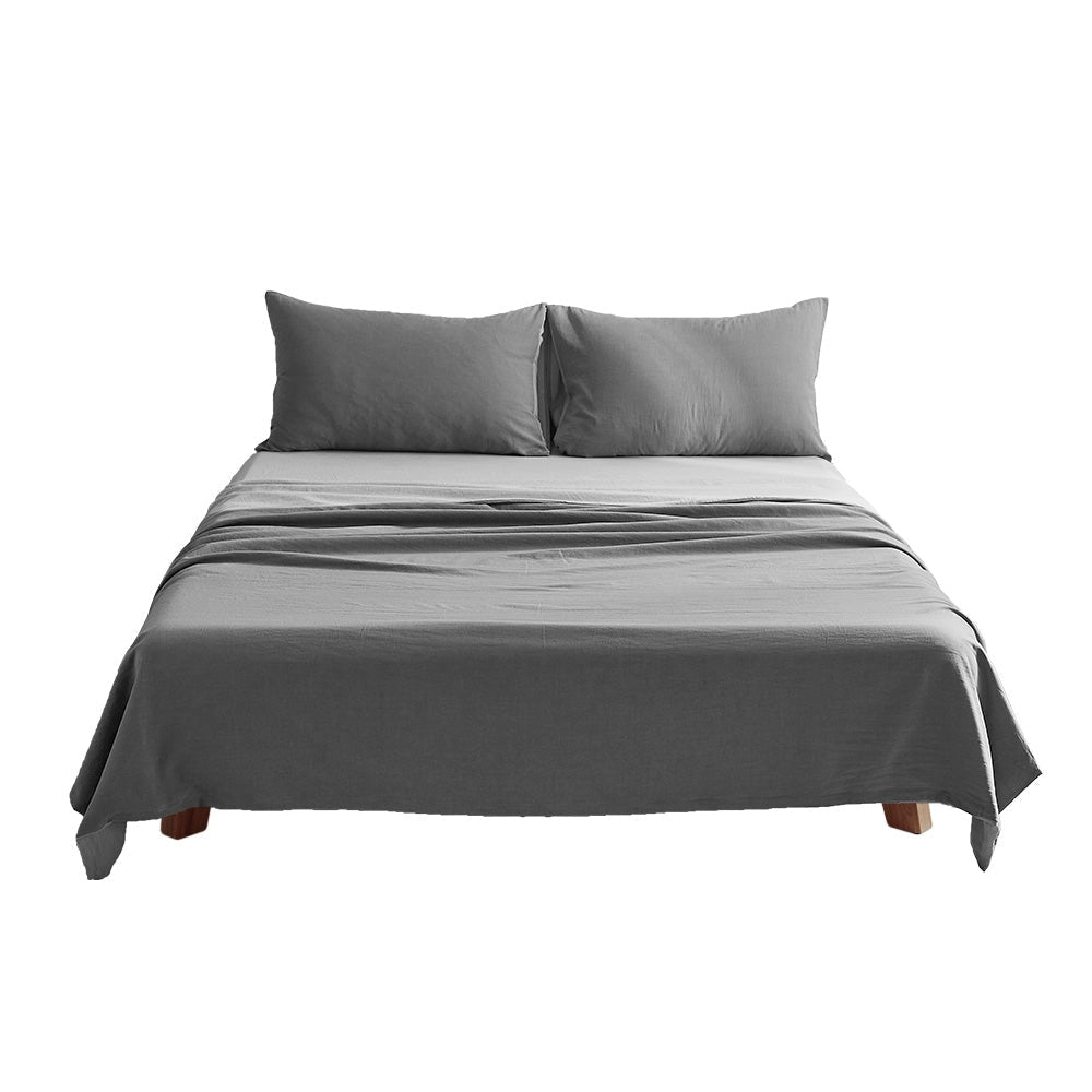 Cosy Club Washed Cotton Sheet Set Grey Double Bed Fast shipping On sale